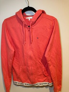 Tommy Hilfiger Women's Coral Full Zip Hooded Hoodie M Long Sleeve Pockets